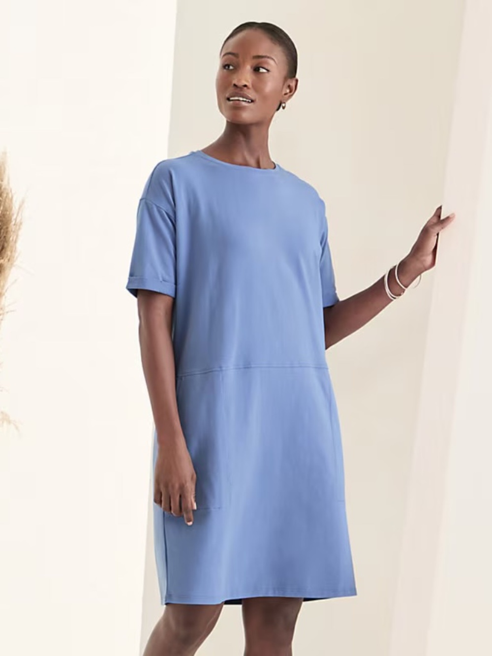 Eileen Fisher Round Neck Organic Cotton Jersey Dress Size PP in Periwinkle